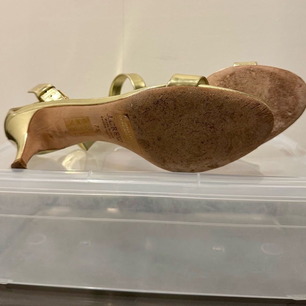 J. Crew Metallic Gold Heels with Ankle Strap - Picture 3 of 5